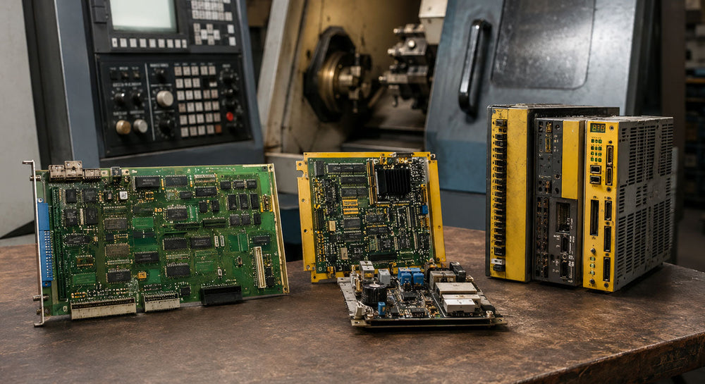 CNC control cabinet with circuit boards and drive modules
