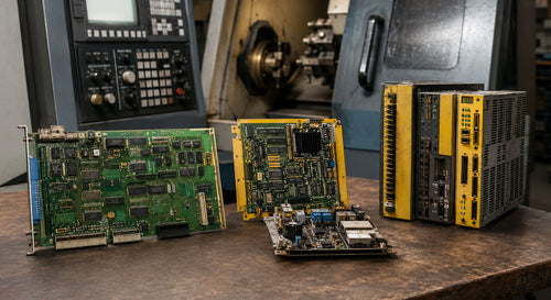 CNC control cabinet with circuit boards and drive modules